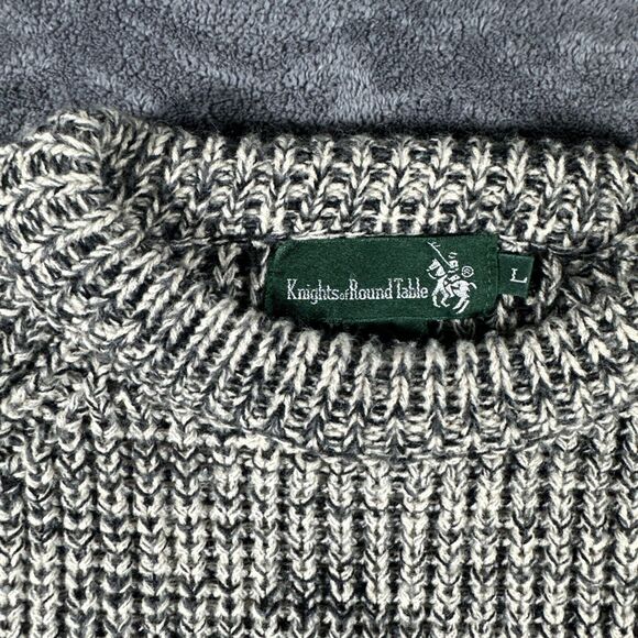 VTG 90s Fisherman Chunky Knit Crewneck Sweater Men’s L Knights Round Table Beige - Picture 2 of 12